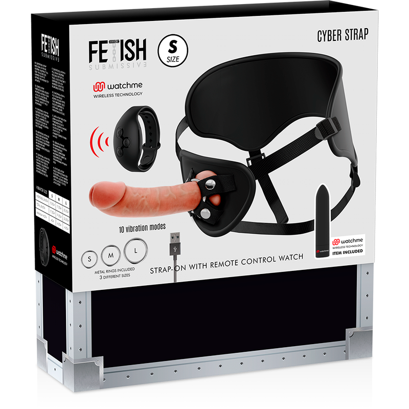 Fetish Submissive Cyber Strap - Harness With Dildo And Bullet Remote Control Watchme S Technology