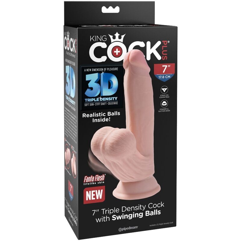 King Cock Plus King Cock - Plus 3D Dildo Swinging Balls 15.2 Cm Light Skin