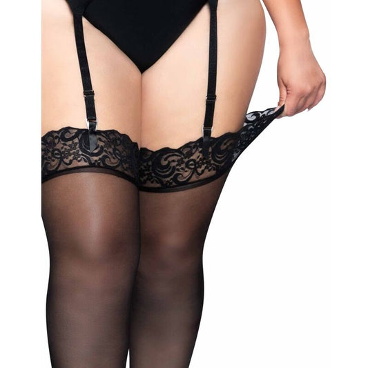 Leg Avenue Hosiery Leg Avenue - Outlet - Black Nylon Stockings With Lace Top Plus