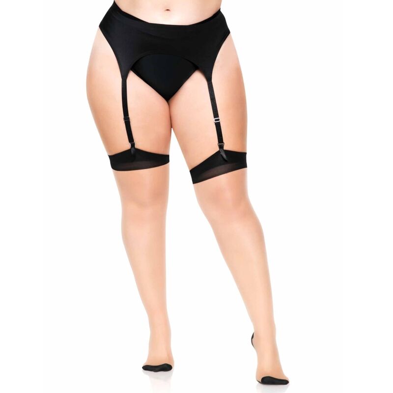 Leg Avenue Hosiery Leg Avenue - Plus Lycra Sheer 2 Tone Thigh High With Backseam And Cuban Heel