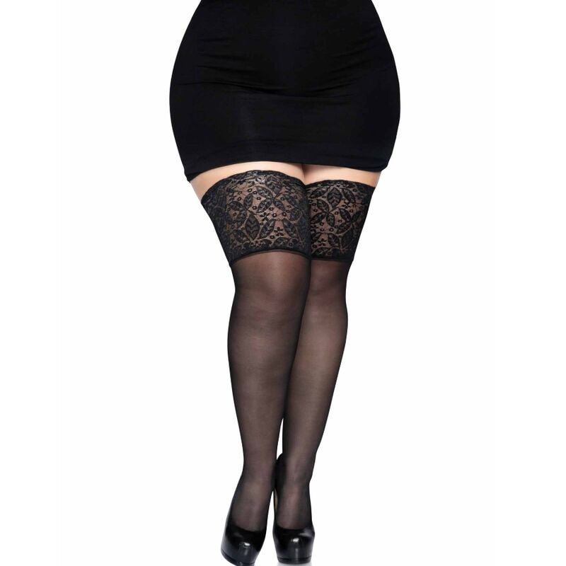Leg Avenue Hosiery Leg Avenue Medias Negras Autoadhesivas Con Encaje Ancho One Size