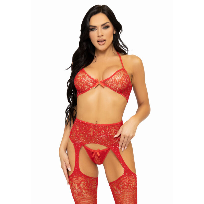 Leg Avenue Sets Leg Avenue - Set Tres Piezas Sujetador, Tanga Y Medias Talla Unica - Negro