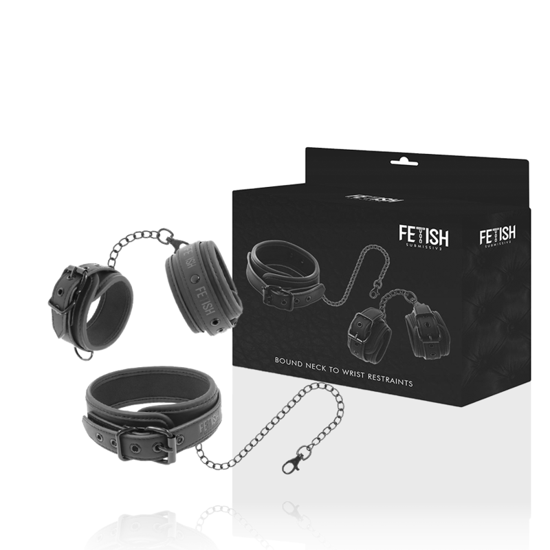Fetish Submissive Bondage Fetish Submissive - Vegan Leather Necklace And Handcuffs With Noprene Lining
