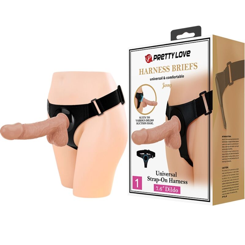 Pretty Love Harness Briefs Universal Harness With Dildo Jerry 21.8 Cm Natural