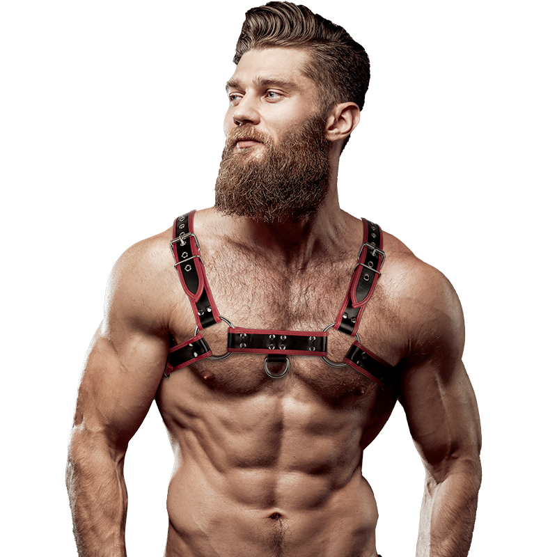 Fetish Submissive Attitude Mens Eco-Leather Chest Harness Black/Red