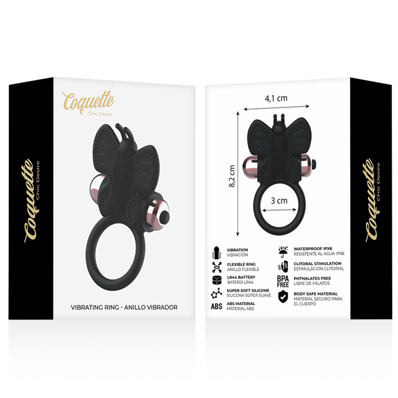 Coquette Toys Coquette Chic Desire - Cock Ring Butterfly With Vibrator Black/ Gold