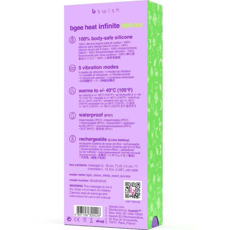 B Swish Bgee Heat Infinite Deluxe Rechargeable Vibrator Lavender Silicone
