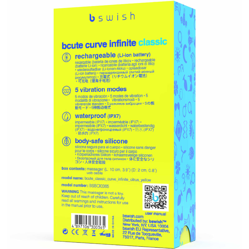 B Swish Bcute Curve Infinite Classic Rechargeable Silicone Vibrator Yellow