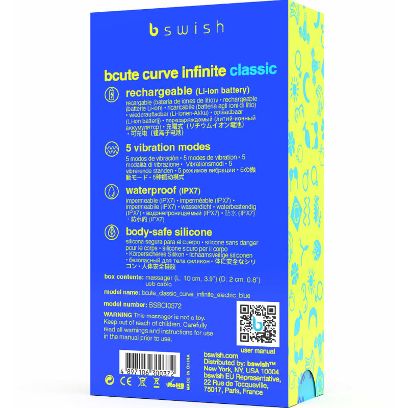 B Swish Bcute Curve Infinite Classic Rechargeable Vibrator Blue Silicone