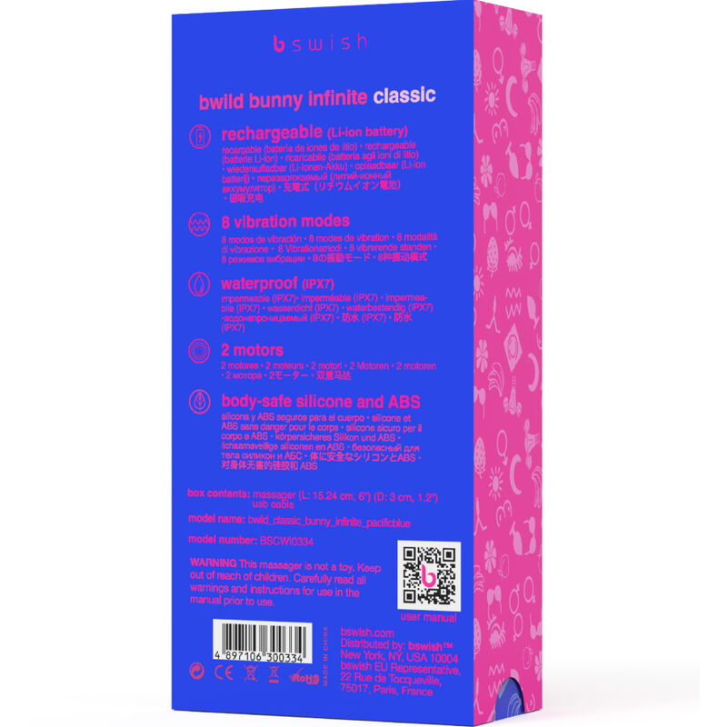 B Swish Bwild Bunny Infinite Classic Rechargeable Vibrator Blue Silicone