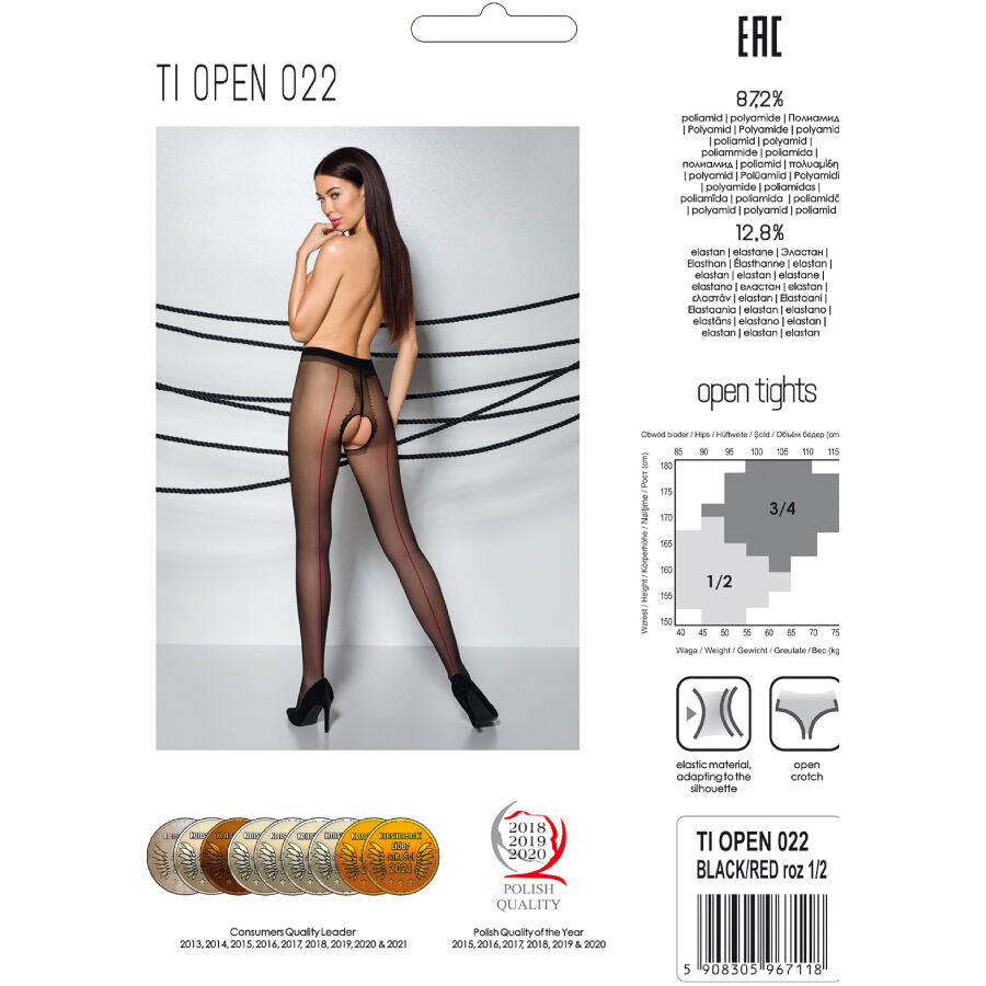 Passion Woman Garter & Stock Passion - Tiopen 022 Medias Negro/Rojo 1/2 20 Den