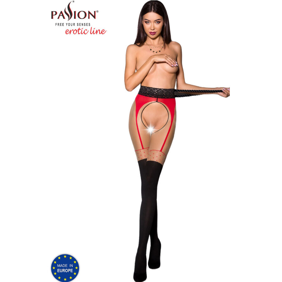 Passion Woman Garter & Stock Passion - Tiopen 003 Medias Rojo 1/2 (20/40 Den)