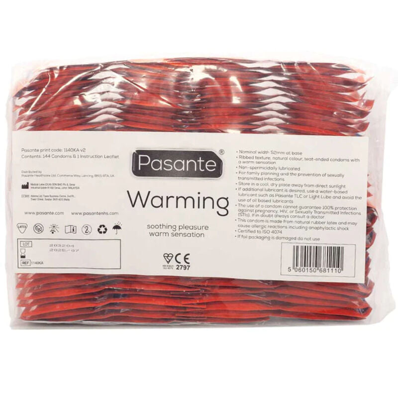 Pasante Condoms Warming Effect Bag 144 Units