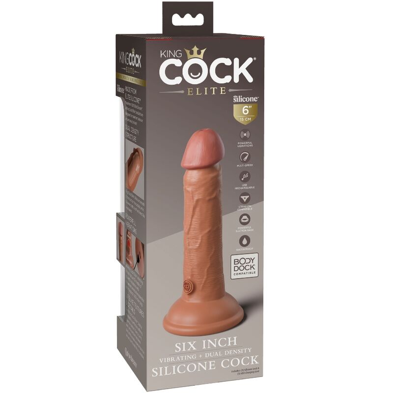 King Cock Elite Realistic Dildo Vibrating & Silicone 15.2 Cm Caramel
