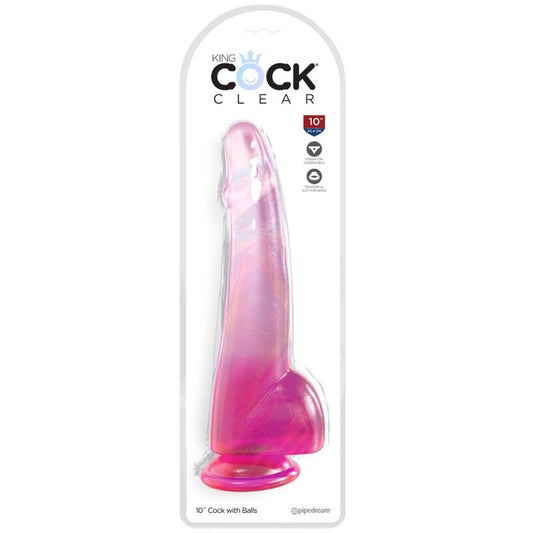 King Cock Clear Dildo With Testicles 19 Cm Pink