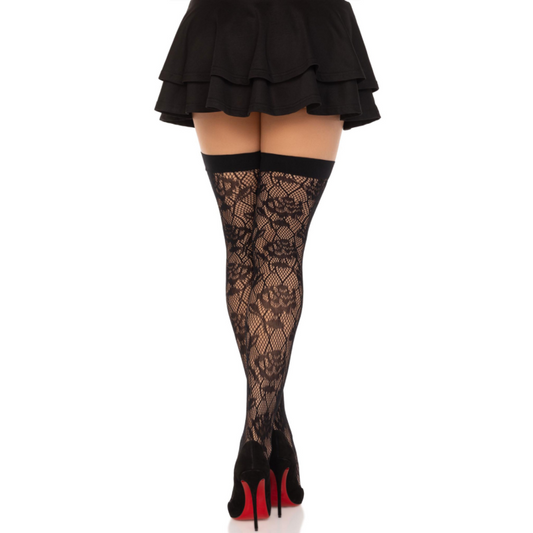 Leg Avenue Hosiery Leg Avenue - Wild Roses Net Stocks Black