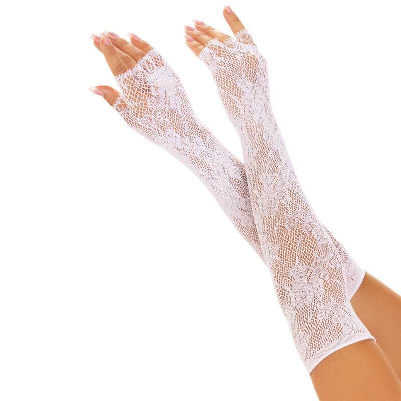 Leg Avenue Hosiery Leg Avenue - Guantes Sin Dedos Red Floral Blanco