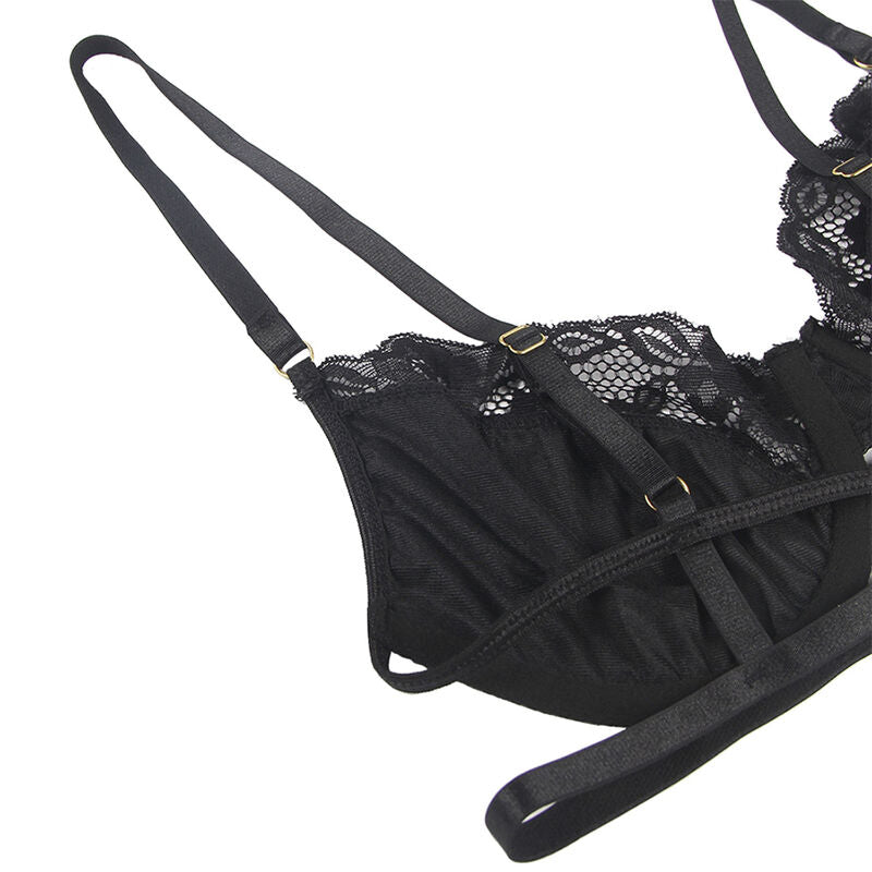 Subblime Sets Subblime - Set De 3 Piezas Sujetador + Tanga + Liga Encaje Negro S/M