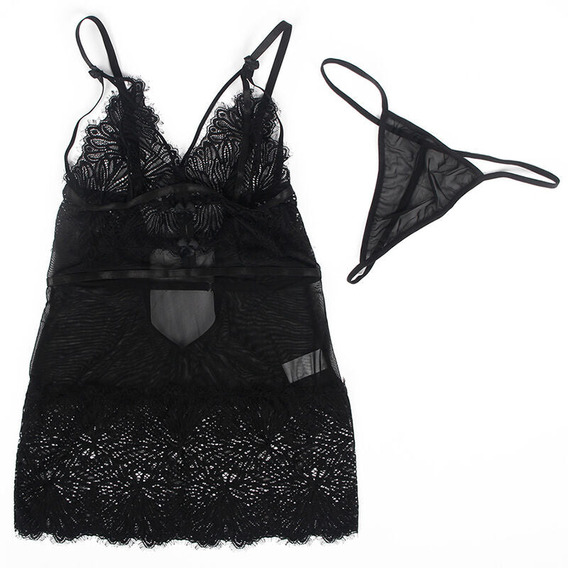 Subblime Babydolls Subblime - Babydoll Con Tirantes Ajustables De Encaje Negro S/M