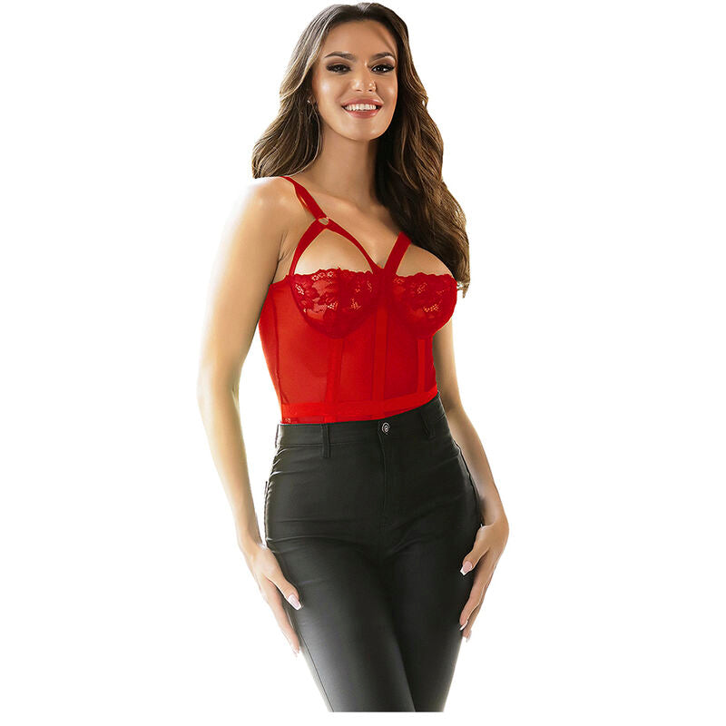 Subblime Bodies Subblime - Teddy Con Liguero Detalle Tiras Pecho Rojo S/M
