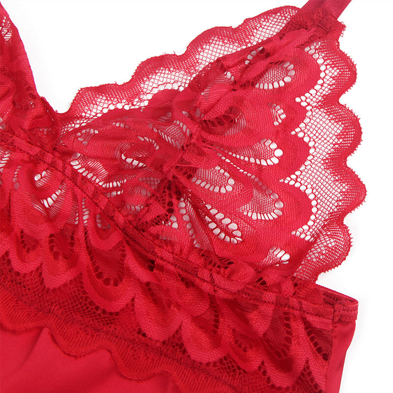 Subblime Babydolls Subblime - Babydoll Satinado Con Encaje Rojo S/M