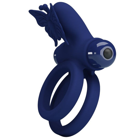Pretty Love Male Pretty Love - Jamele Double Ring With Vibration & Butterfly Stimulator Blue