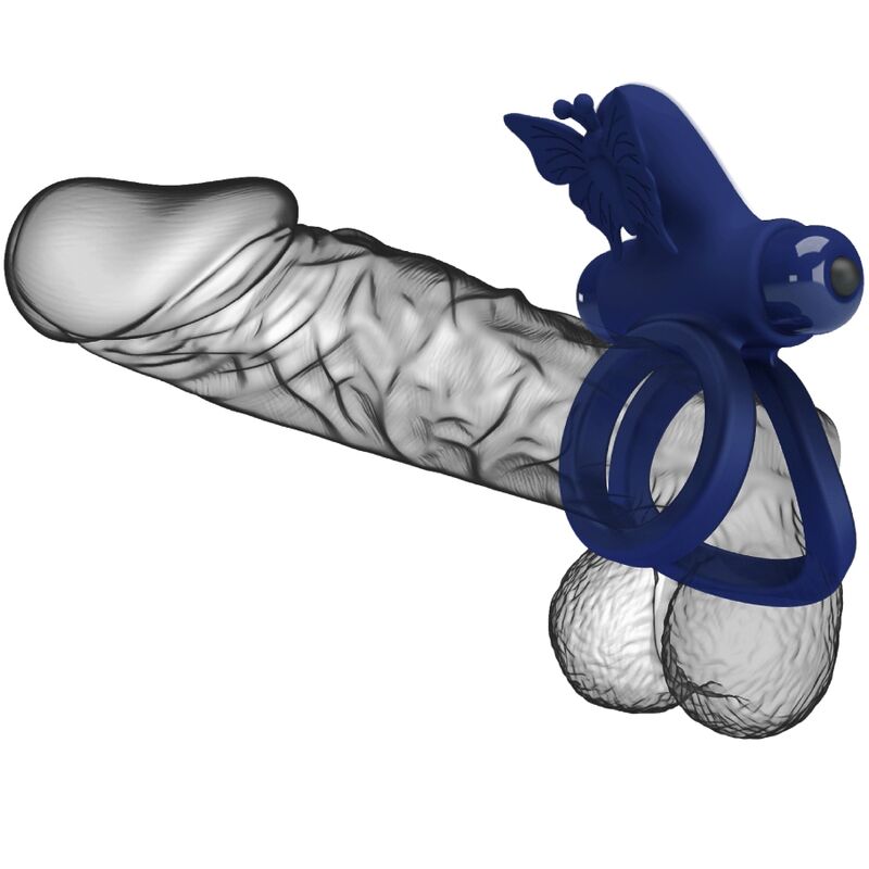 Pretty Love Male Pretty Love - Jamele Double Ring With Vibration & Butterfly Stimulator Blue