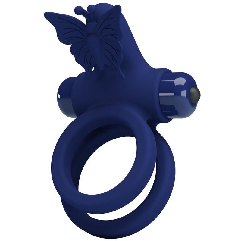 Pretty Love Male Pretty Love - Jamele Double Ring With Vibration & Butterfly Stimulator Blue