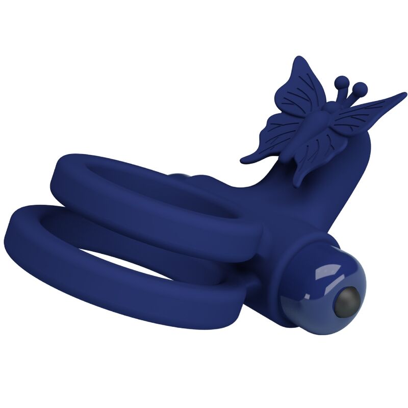 Pretty Love Male Pretty Love - Jamele Double Ring With Vibration & Butterfly Stimulator Blue