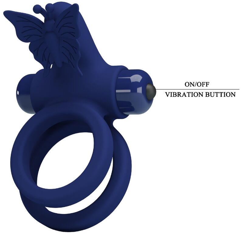 Pretty Love Male Pretty Love - Jamele Double Ring With Vibration & Butterfly Stimulator Blue