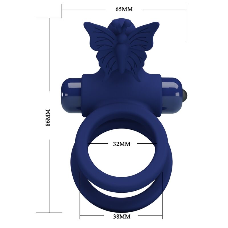 Pretty Love Male Pretty Love - Jamele Double Ring With Vibration & Butterfly Stimulator Blue