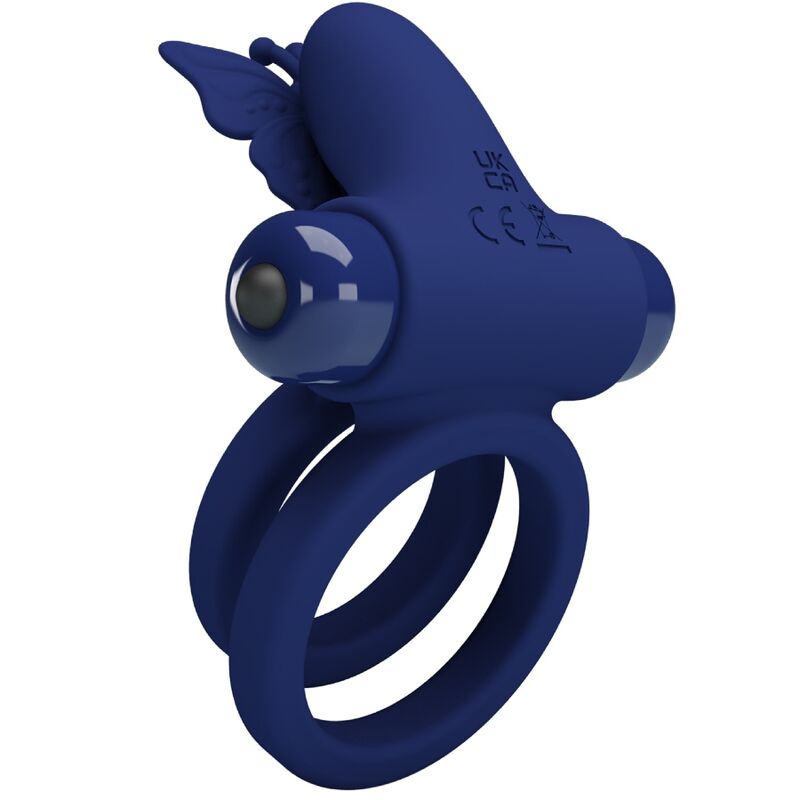 Pretty Love Male Pretty Love - Jamele Double Ring With Vibration & Butterfly Stimulator Blue