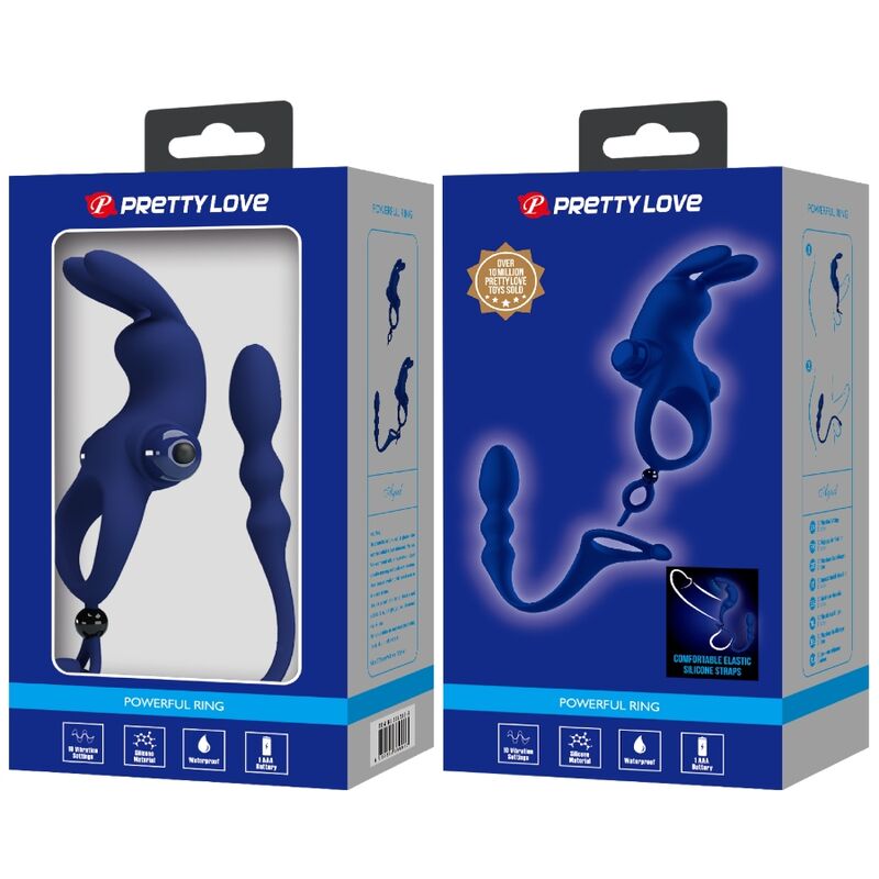 Pretty Love Male Pretty Love - Ayad Rabbit Vibrator Ring With Plug Blue