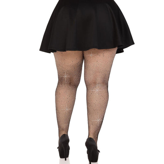 Leg Avenue Hosiery Leg Avenue - Medias Rejilla Cristalizada Negro Plus Size