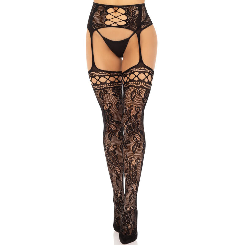 Leg Avenue Hosiery Leg Avenue - Floral Lace Garter Stockings Black
