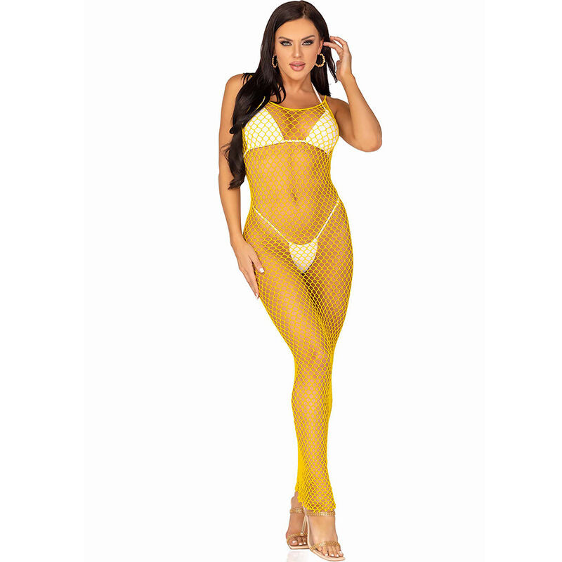 Leg Avenue Dresses Leg Avenue - Vestido De Rejilla Largo Amarillo Talla Única