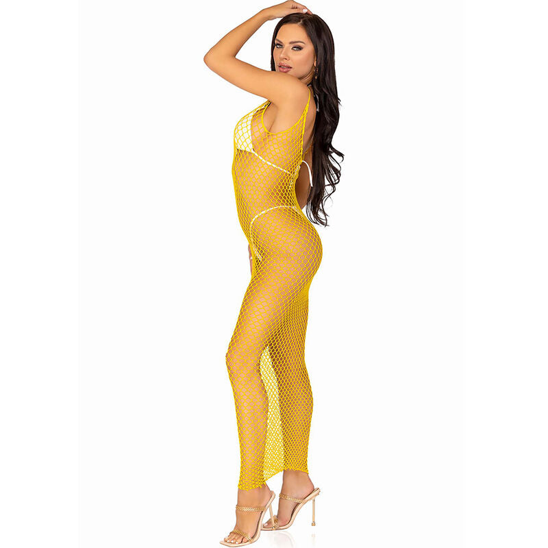 Leg Avenue Dresses Leg Avenue - Vestido De Rejilla Largo Amarillo Talla Única