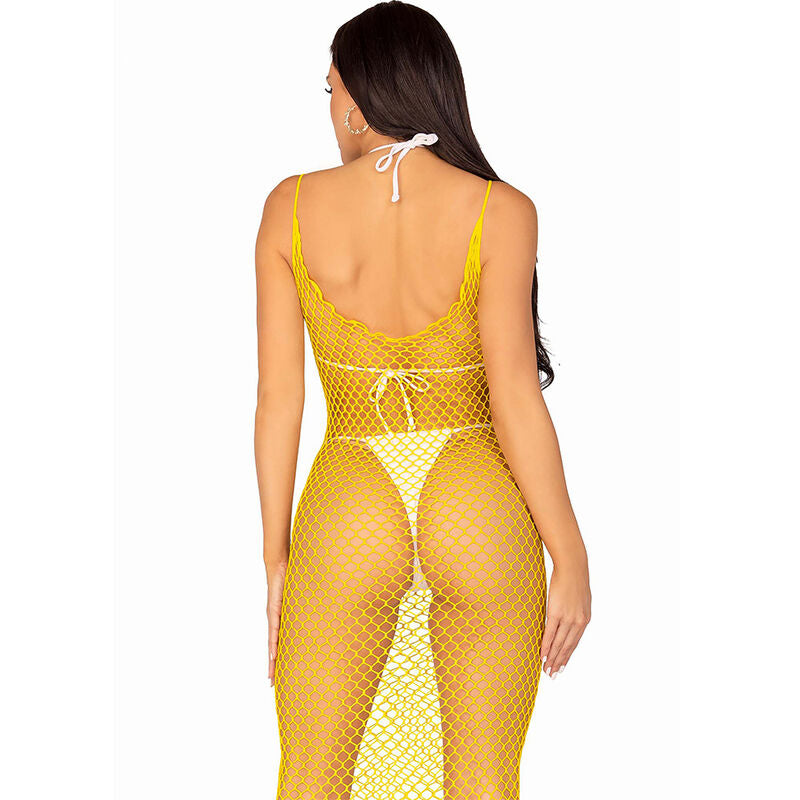 Leg Avenue Dresses Leg Avenue - Vestido De Rejilla Largo Amarillo Talla Única