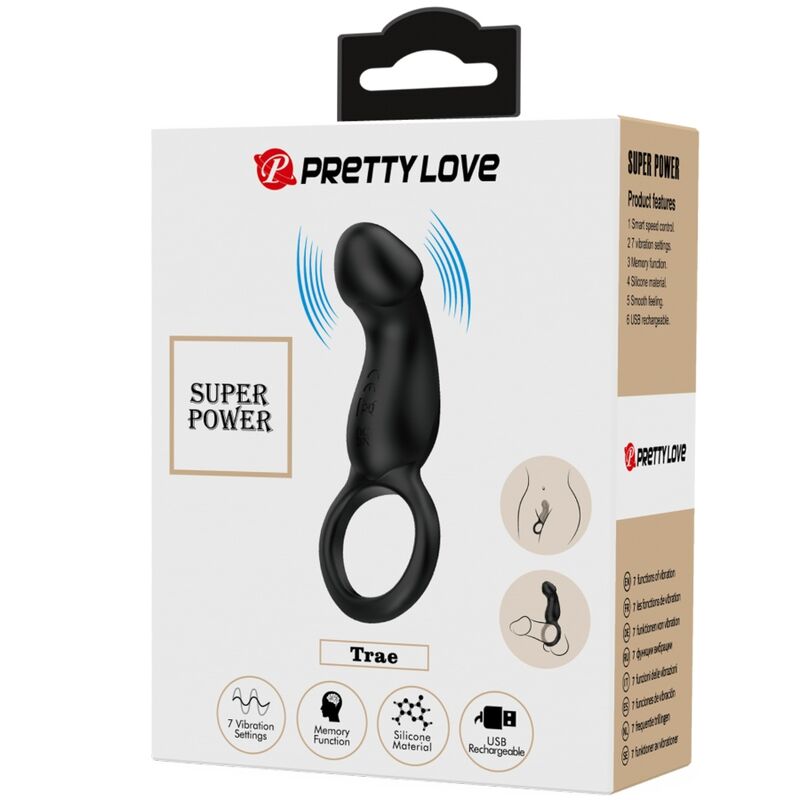 Pretty Love Male Pretty Love - Trae Vibrating Black Ring With Stimulator