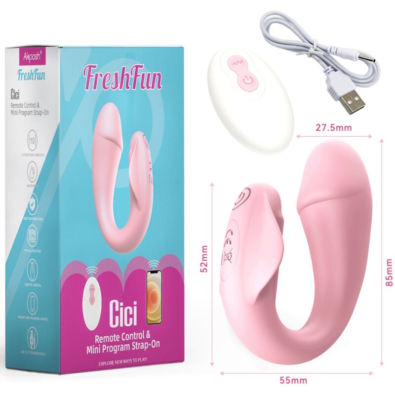 Armony Vibrators Armony - Freshfun Cici Stap-On Vibrator Remote Control And App 10 Vibrations Pink