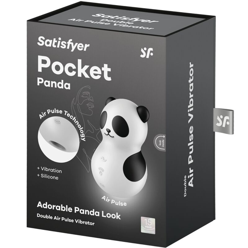 Satisfyer Air Pulse Satisfyer - Pocket Panda Stimulator & Vibrator Black And White
