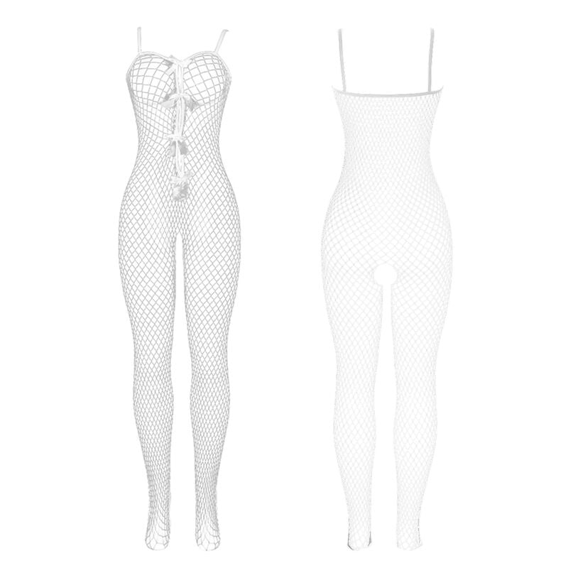 Subblime Bodystockings Subblime - 951740 Bodystocking White Fishnet Crotchless With Bows One Size