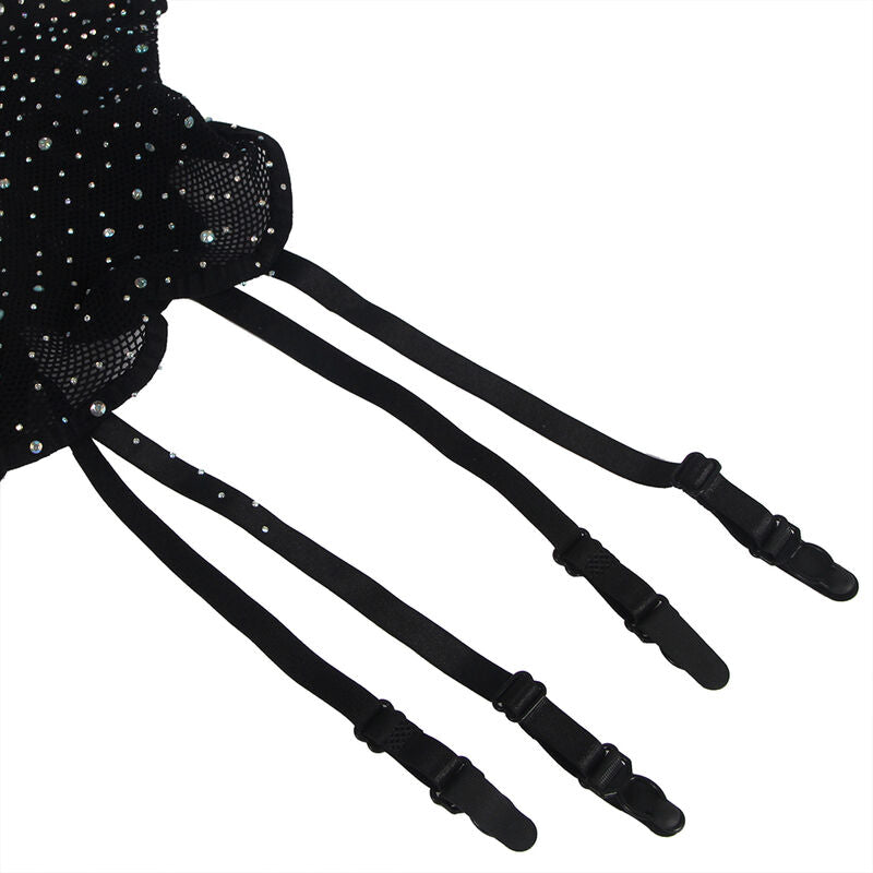Subblime Fishnet Bodystocking With Gloves And Diamonds - Black