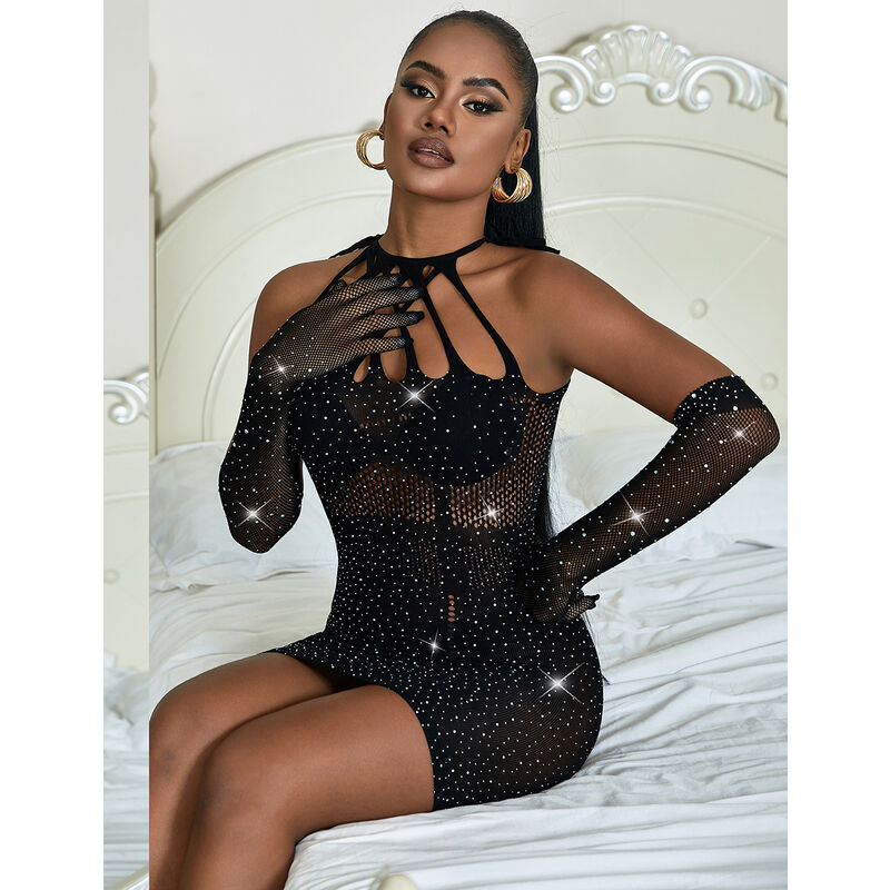 Subblime Dresses Subblime - 952235 Fishnet Dress With Rhinestones Black One Size