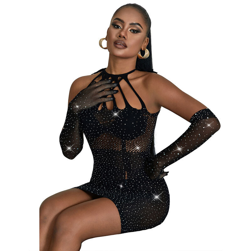 Subblime Dresses Subblime - 952235 Fishnet Dress With Rhinestones Black One Size