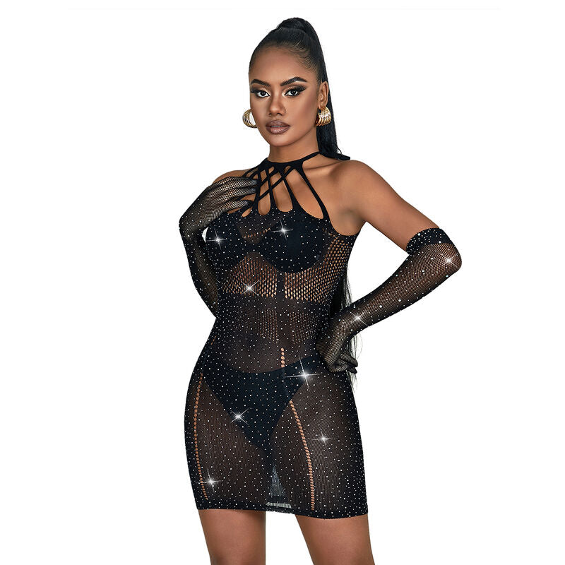 Subblime Dresses Subblime - 952235 Fishnet Dress With Rhinestones Black One Size