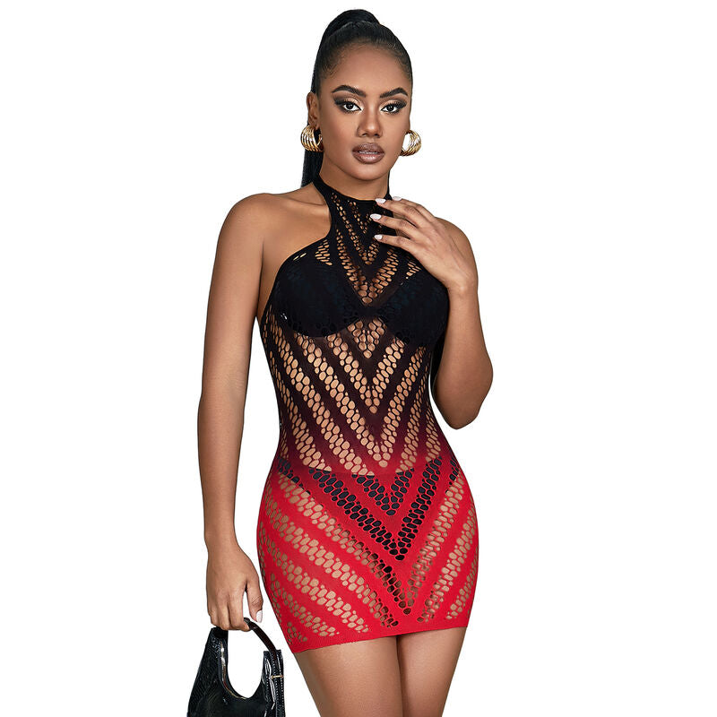 Subblime Dresses Subblime - 952242 Red And Black Degraded Elastic Fishnet Dress One Size
