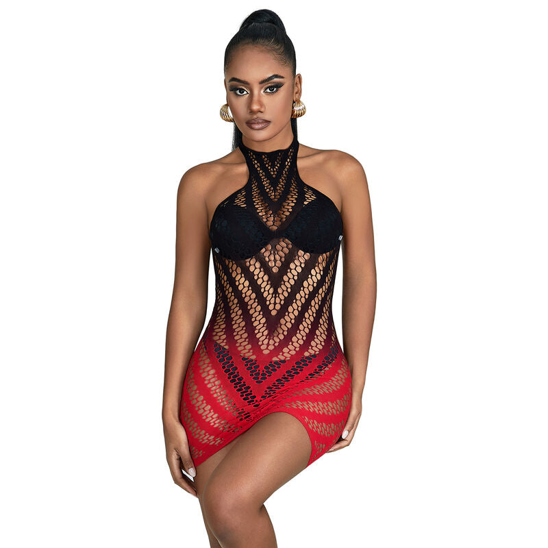 Subblime Dresses Subblime - 952242 Red And Black Degraded Elastic Fishnet Dress One Size