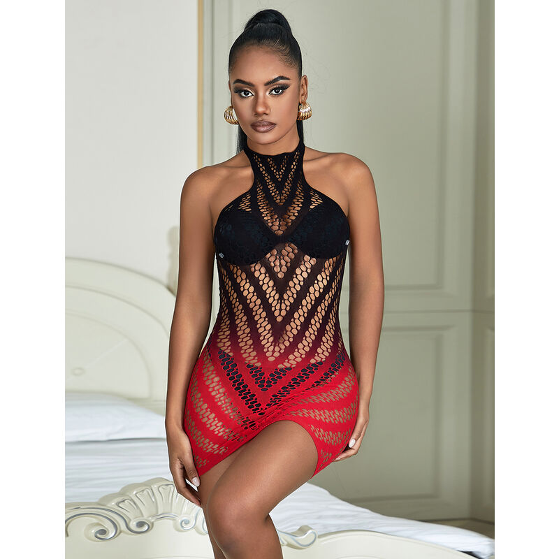 Subblime Dresses Subblime - 952242 Red And Black Degraded Elastic Fishnet Dress One Size
