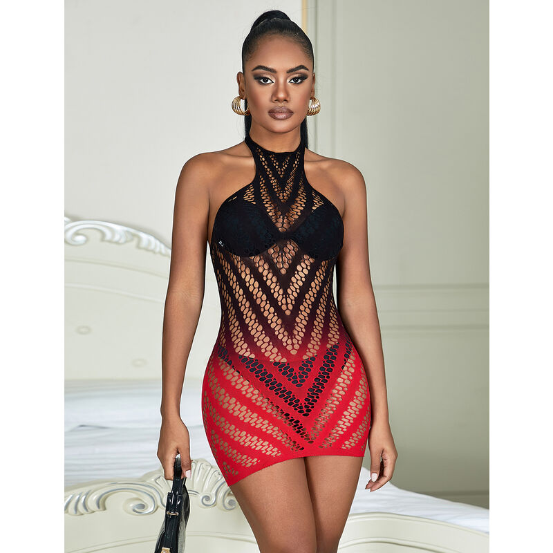Subblime Dresses Subblime - 952242 Red And Black Degraded Elastic Fishnet Dress One Size